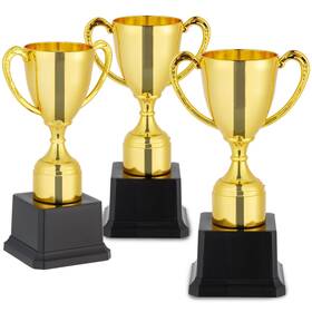 Blue Panda 194425110342 Trophy Award Cup Set - 3-pack 7-inch Gold Plastic Cups Mini Participation