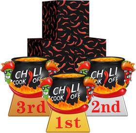 Cinnvoice-qiy-0568 Cinnvoice 3 Pcs Chili Cook Off Trophies Prizes 1st 2nd 3rd Place Medals 4 Inch