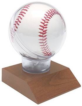 Als21 Decade Awards All Star Baseball Holder On Cherry Base Trophy - 4.5 Inch Game Ball Display