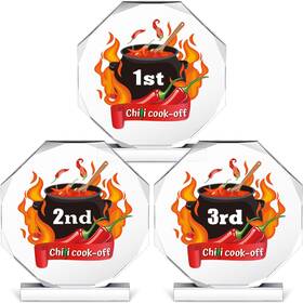 Mee-doublefill-0131 Doublefill 3 Pcs Chili Cook Off Trophies 1st 2nd 3rd Place Medals Cookoff Prizes 4