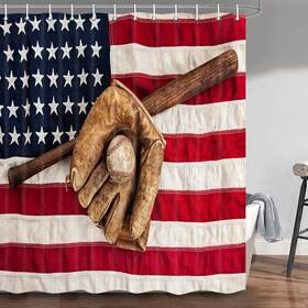 Dynh 631931325629 Baseball Vintage League Equipment Usa Grunge Glove Bat Fielding Shower Curtai