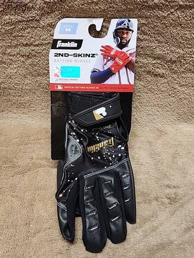 Franklin 025725595204 2nd Skinz Batting Gloves. Black. Youth Medium