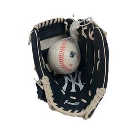 Franklin 124049f10 New York Yankees Mlb Baseball Glove Navy White Synthetic With Ball