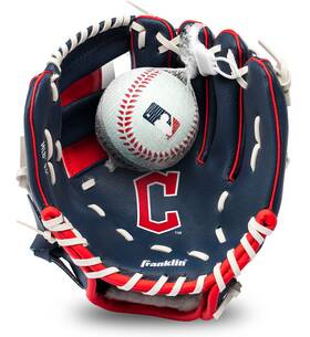 76099f32 Franklin Sports Kids Cleveland Guardians 9.5 Inch Tee Ball Glove And Foam