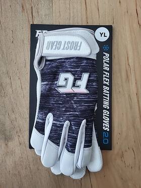 Frost Gear 850035785638 Cold Weather Polar Flex Batting Gloves 2.0 Youth Lg - White/ Grey