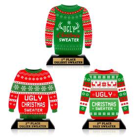 Halloscume-trophies-jbkd7843 Halloscume 3 Pcs Xmas Ugly Sweater Trophy 6.9ftft Acrylic Award For Kids Adul