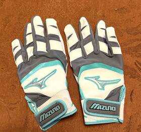 330428.0013.10.l Mizuno Finch Youth Girls Softball Padded Batting Glove - Gray/white/green