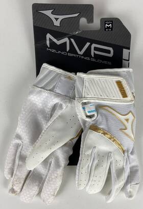 Mizuno 889961496806 Mvp Batting Gloves - Youth M Medium White And Gold Great Condition Mizuno 889961496806 Mvp Batting Gloves - Youth M Medium White And Gold Great Condition