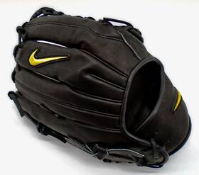 Nike 887791326720 Alpha Elite Trapeze 12.75 Inch Leather Mitt Rht Outfielder Black/gold