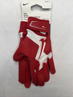 Nike 887791736598 Alpha Batting Gloves Youth Unisex Red/red/white Size Medium Brand New