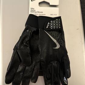 Nike 887791737335 Alpha Text Batting Gloves Youth Black/black/black/metallic Silver Large