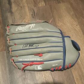 Belb5 Rawlings Red And Blue Baseball Glove Autographed By 27 Belb5 Rawlings Red And Blue Baseball Glove Autographed By 27