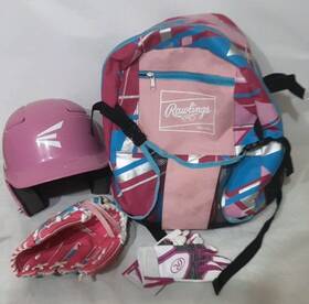 Rawlings Easton 083321629846 Youth Pink Tee Ball Set Glove Batting Carrying Bag Helmet
