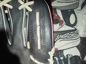 Gge11.5nst Rawlings G Elite 11.5 Inch Leather Baseball Glove Black Red White 5 Finger