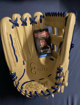 Gge1275hcbrg Rawlings Gg Elite Series 12.75 Inch Leather Baseball Glove Beige Blue Gold Outfield Gge1275hcbrg Rawlings Gg Elite Series 12.75 Inch Leather Baseball Glove Beige Blue Gold Outfield