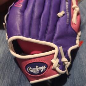 Gpl95pp Rawlings 9.5 Inch Girls Purple Pink White Leather Baseball Softball Glove Basket Web
