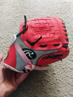 Pm809mb Rawlings Baseball Tball Glove Kids Boys Girls 10in Right Hand Throw Red Gray