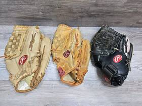 Fo1208 Rawlings Pp12 Lot Of 3 Baseball Gloves- Rbg10 13 Inch Rbg60 12