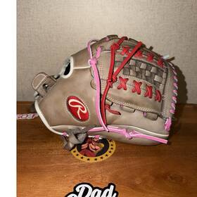 Pros125-3c Rawlings R9 12 Inch Rh Throw Leather Baseball Softball Glove Grey W Pink Red Lace Pros125-3c Rawlings R9 12 Inch Rh Throw Leather Baseball Softball Glove Grey W Pink Red Lace