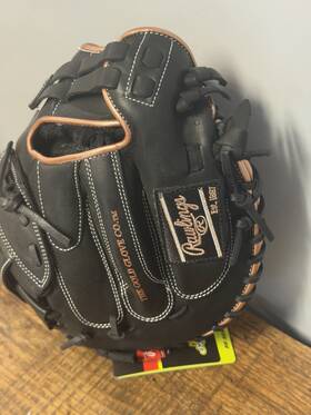R9scm33-24b Rawlings R9 Series 33 Inch Leather Catchers Mitt Black Copper Padded Strap