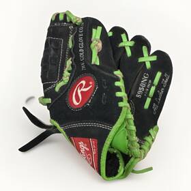 S950ng Rawlings Savage 9.5 Inch Leather Baseball Glove Black Green Basket-web