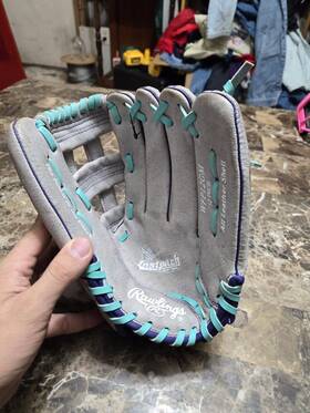 Wfp12gm Rawlings Fastpitch Series Youth 12 Inch Softball Glove Rht Gray Aqua Purple