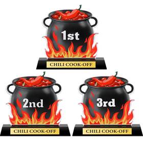 Ae-sieral-3525 Sieral 3 Pcs Chili Cook Off Trophies Acrylic Cooking Pepper Pot With Base Trophy Chi