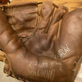 Spalding 1b05 Vtg Triple Play 1205 Baseball Glove 3 Finger Tm Button