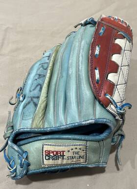 06532 Sport Craft Vtg The Star Line Baseball Glove Rht Red White Blue Made In Japan