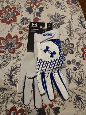 Under Armour 1372337-100 Ua Clean Up Batting Gloves Mens Xl White Blue Pair