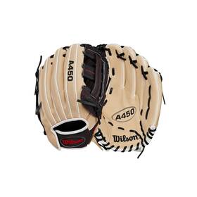 A450 Wilson 097512727310 2024 12 Inch Youth Outfield Baseball Glove - Blonde/black/red