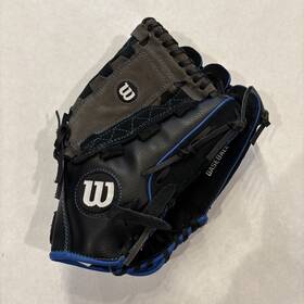 Wilson A03rb19b512 A350 Leather Baseball Glove 12 Inch Dual Hinge Black And Blue Rht