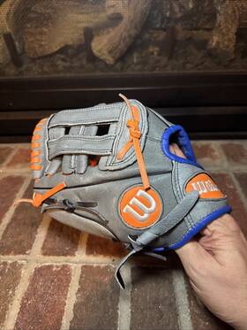 A04lb17 Wilson Ao4lb17 A450 Youth Baseball Glove 11 Inch Lht Gray Blue Orange Soft Lining