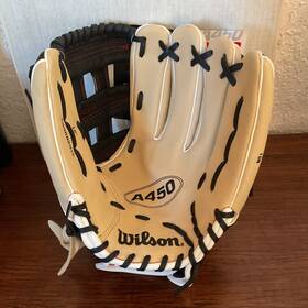 Wbw10017412 Wilson A450 12 Inch Baseball Glove All Position Tan Black Leather 5 Finger Lace Wbw10017412 Wilson A450 12 Inch Baseball Glove All Position Tan Black Leather 5 Finger Lace