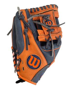 Wta04lb1711md Wilson A450 Infield Lh Throw Glove 11 Inch A04lb1711md Baseball Youth Orange And Blue