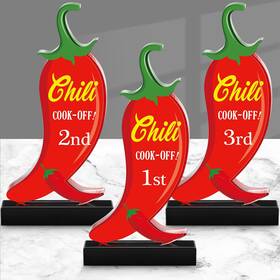 Tat-yousoontic-50 Yousoontic 3 Pcs Chili Cook Off Trophies Acrylic Pepper Trophy Medals 5.91 Inch Ch