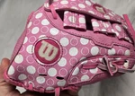 Girls Wilson T-ball Glove Style A300 9.5 Inch Left Hand Rht Pink White Polka Dot. Fixed Price $14.99.
