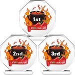 Chili Off Trophies Gold Chef Hat Acrylic Cooking Competition Base 3 Pcs. Fixed Price $42.10.
