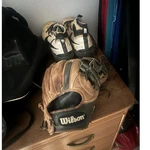 Wilson Baseball Glove, Demarini Bat, Nike Cleats, Batting Gloves & Gear Lot. Fixed Price $300.00.