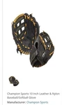 Champion Sports 10 Inch Leather & Nylon Baseball/softball Glove. Fixed Price $20.00.