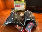2 New Rawlings Softball Series Glove, 13 Inch, Right Hand Throw, Black/gray. Fixed Price $75.00.