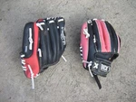 (2) Child, Youth Rawlings & Dicks Sporting Goods Black/red/white Baseball Gloves. Fixed Price $5.00.