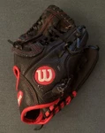 Wilson Leather A500 Baseball Right Hand Throw Glove Black Red Trim 12" A05RB1612. Fixed Price $49.99.
