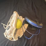 Softball Glove/facemask/ball Set: Rawlings 12.5 Inch Grey Leather. Fixed Price $90.00.