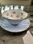 Shelley Blue Oleander Scalloped Roses Tea Cup Saucer Set Bone China England Vtg. Fixed Price $70.00.
