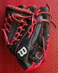 Wilson A700 12 Inch Outfield Baseball Glove Black Red Right Hand Throw. Fixed Price $59.99.