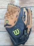 Wilson A350 Youth Baseball Glove Mitt 12.5" Leather Rht Black Tan. Fixed Price $14.99.