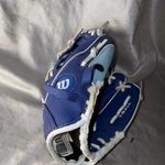 Wilson T-ball 10" Left Hand Throw Youth Baseball Glove Blue/white Wrist Strap. Fixed Price $18.00.