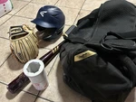 Wilson A2000 Glove, Easton Helmet, Rawlings Bag, Power Wrap Bat Weight Lot. Fixed Price $300.00.