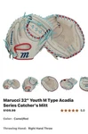 Marucci 32" Youth Type Acadia Catcher Mitt Right Hand Throw Camel/red. Fixed Price $77.00.